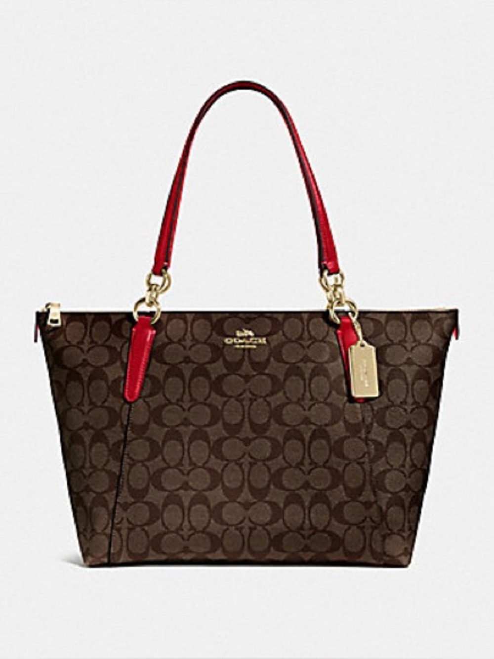 COACH Ava Tote in Signature Canvas Brown Red